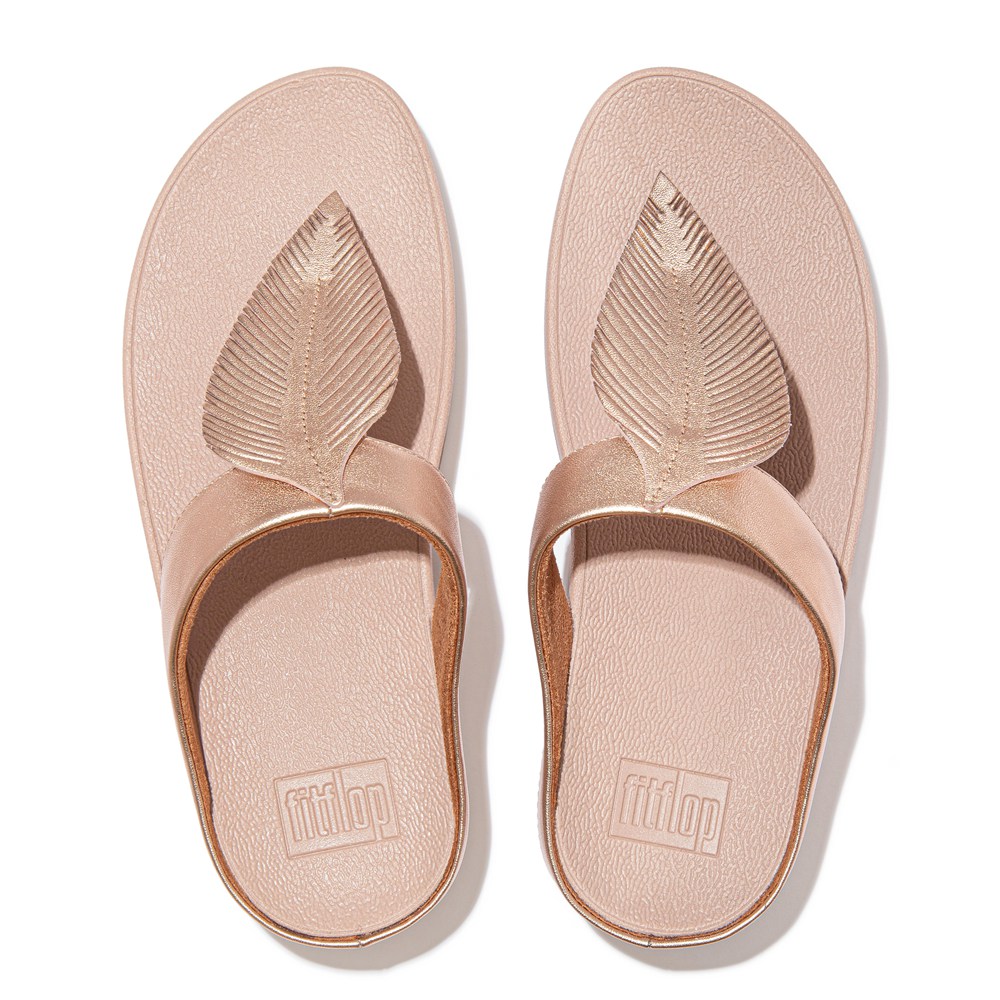 Fitflop Womens Sandals Rose Gold - Fino Feather Metallic Toe-post - 79UCMIZBQ